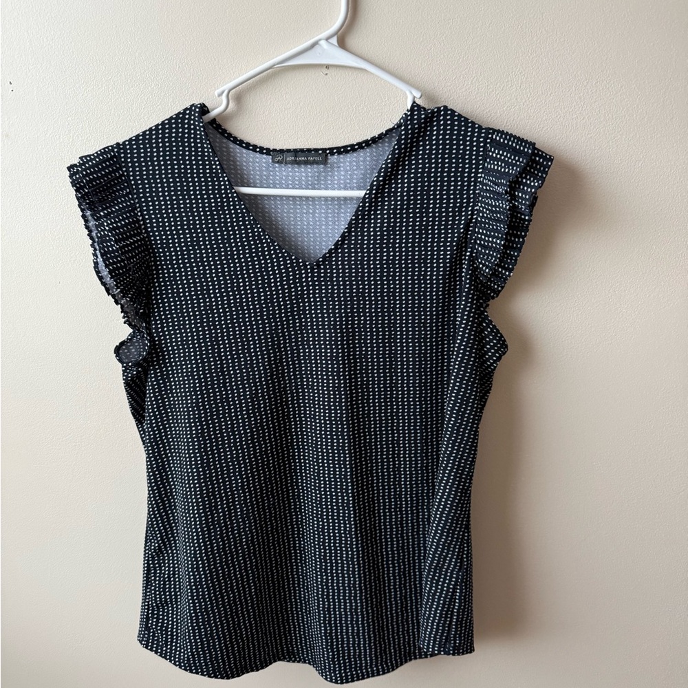 Adrianna Papell Black and White Ruffle Sleeve Blouse